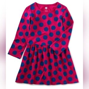 NWT Tea Collection Skirted Stable Dress Painted Dots Magenta Blue Twirl 12